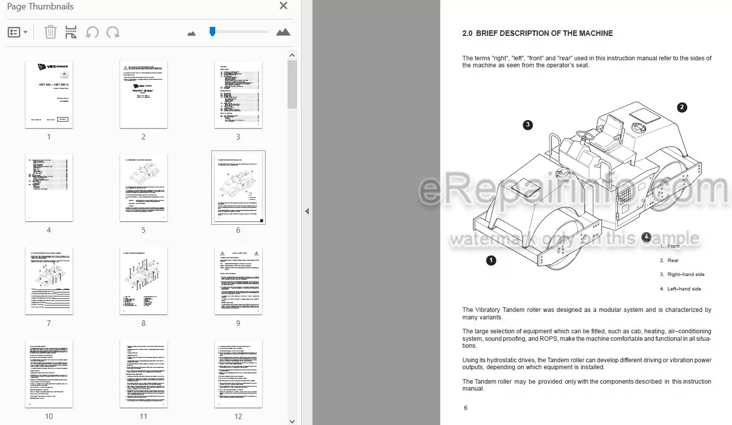 Photo 3 - JCB Vibromax VMT850 VMT850H Instruction Manual Vibratory Tandem Roller 04010-28035B