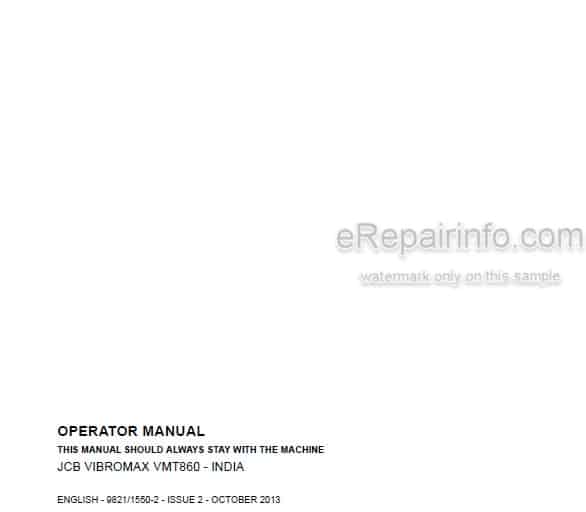 Photo 4 - JCB Vibromax VMT860 India Operators Manual Roller 9821-1550-2