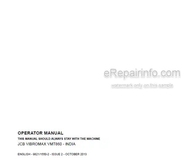 Photo 4 - JCB Vibromax VMT860 India Operators Manual Roller 9821-1550-2