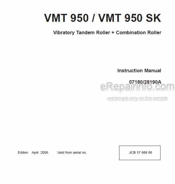 Photo 4 - JCB Vibromax VMT950 VMT95SK Instruction Manual Tandem And Combination Roller 07180-28190A