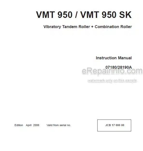 Photo 4 - JCB Vibromax VMT950 VMT95SK Instruction Manual Tandem And Combination Roller 07180-28190A