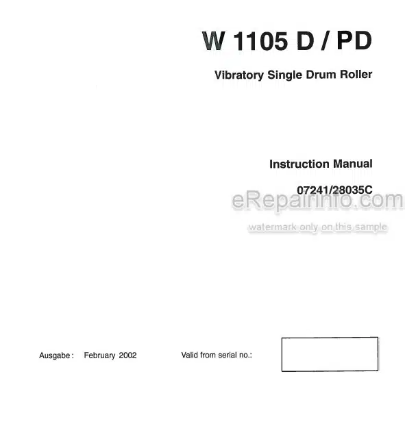 Photo 4 - JCB Vibromax W1105D W1105PD Instruction Manual Vibratory Single Drum Roller 07241-28035C