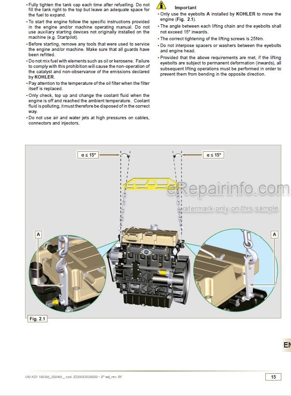 Photo 5 - Kohler KDI1903M KDI2504M Owners Manual Diesel Engine ED0053029510