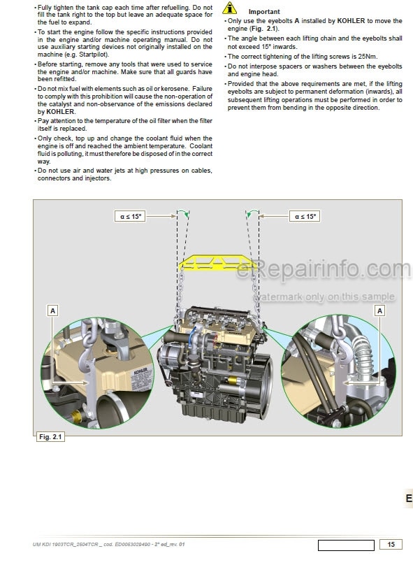 Photo 3 - Kohler KDI1903TCR KDI2504TCR Owner Manual Diesel Engine ED053029490