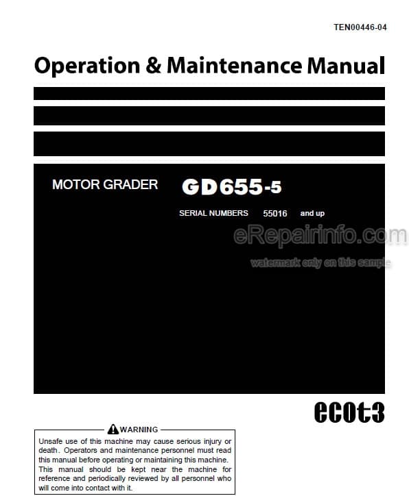 Photo 4 - Komatsu GD655-5 Operation And Maintenance Manual Motor Grader TEN00446-04