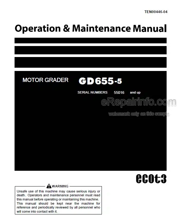 Photo 4 - Komatsu GD655-5 Operation And Maintenance Manual Motor Grader TEN00446-04
