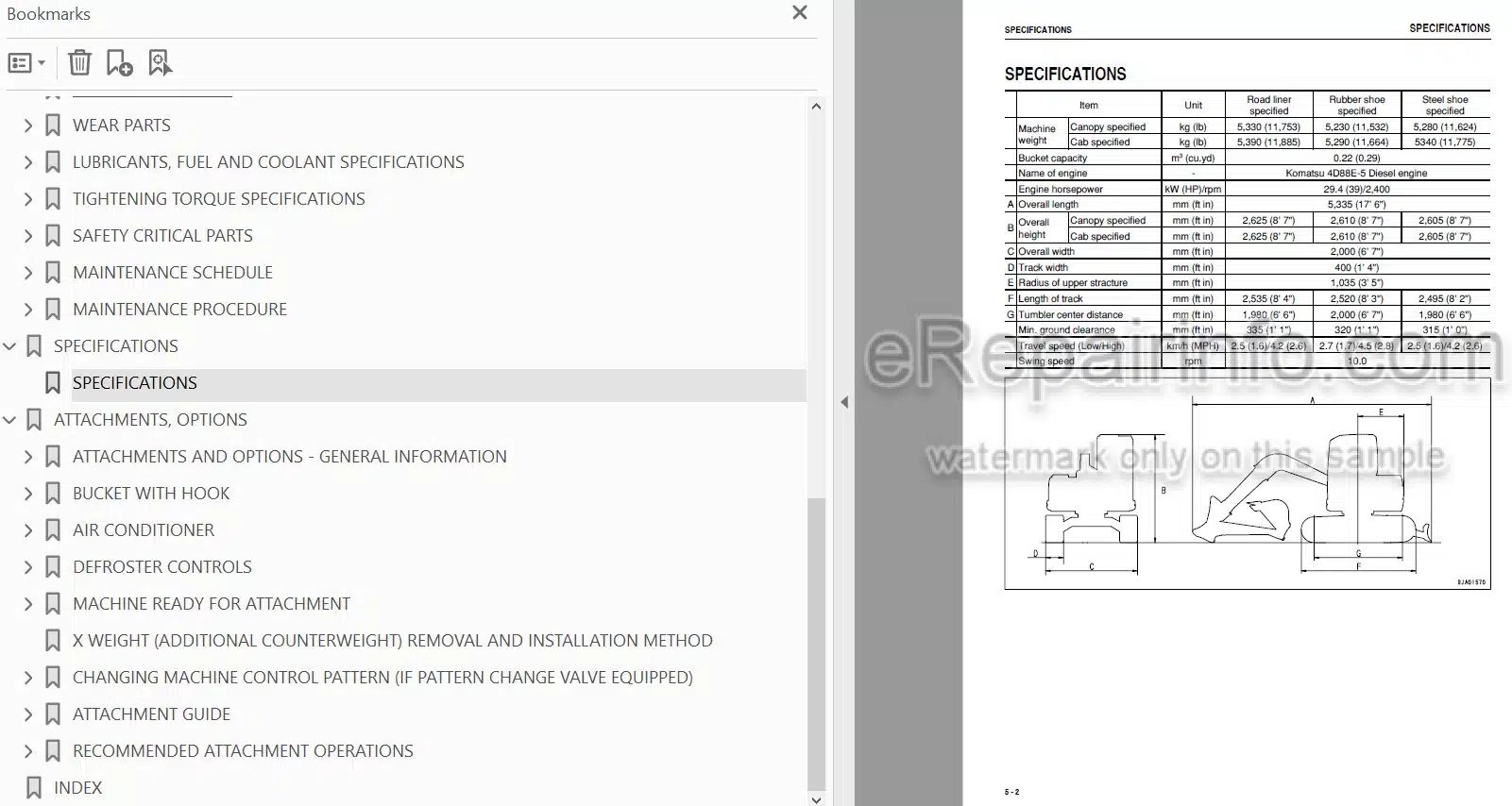 Photo 3 - Komatsu PC58UU-3 Operation And Maintenance Manual Hydraulic Excavator SEAM040505T