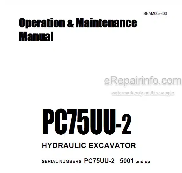 Photo 4 - Komatsu PC75UU-2 Operation And Maintenance Manual Hydraulic Excavator SEAM005600