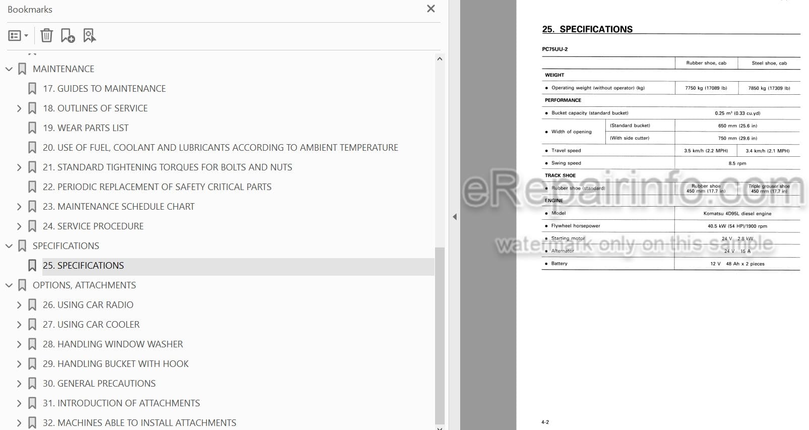 Photo 3 - Komatsu PC75UU-2 Operation And Maintenance Manual Hydraulic Excavator SEAM005600