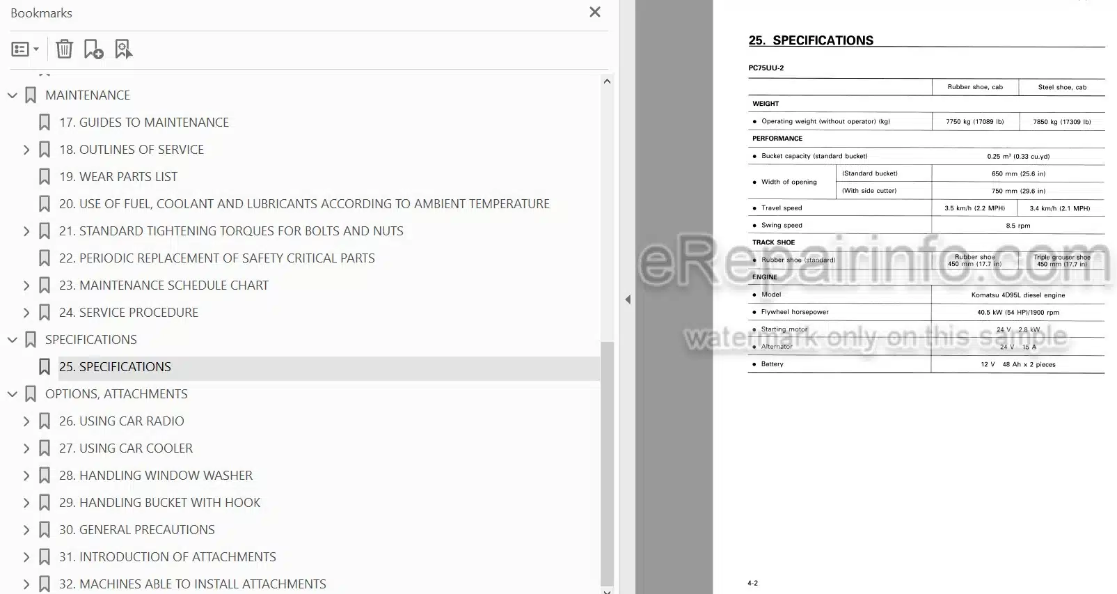 Photo 3 - Komatsu PC75UU-2 Operation And Maintenance Manual Hydraulic Excavator SEAM005600