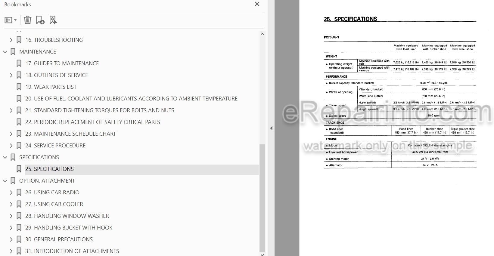 Photo 3 - Komatsu PC75UU-3 Operation And Maintenance Manual Hydraulic Excavator SEAM023201T