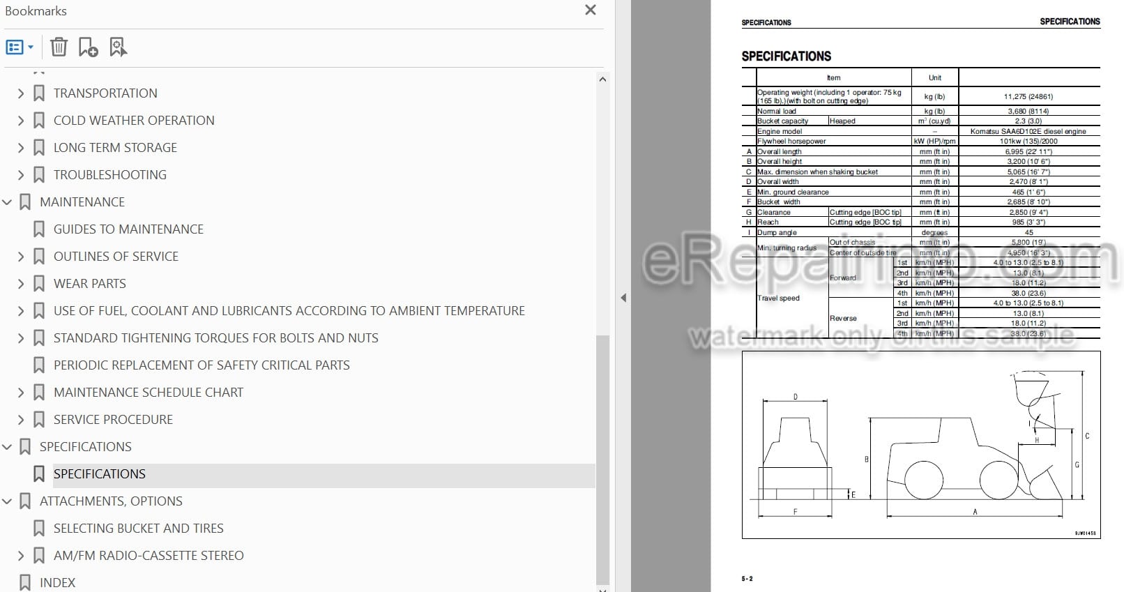 Photo 3 - Komatsu WA250-5 Operation And Maintenance Manual Wheel Loader SEAM050500T