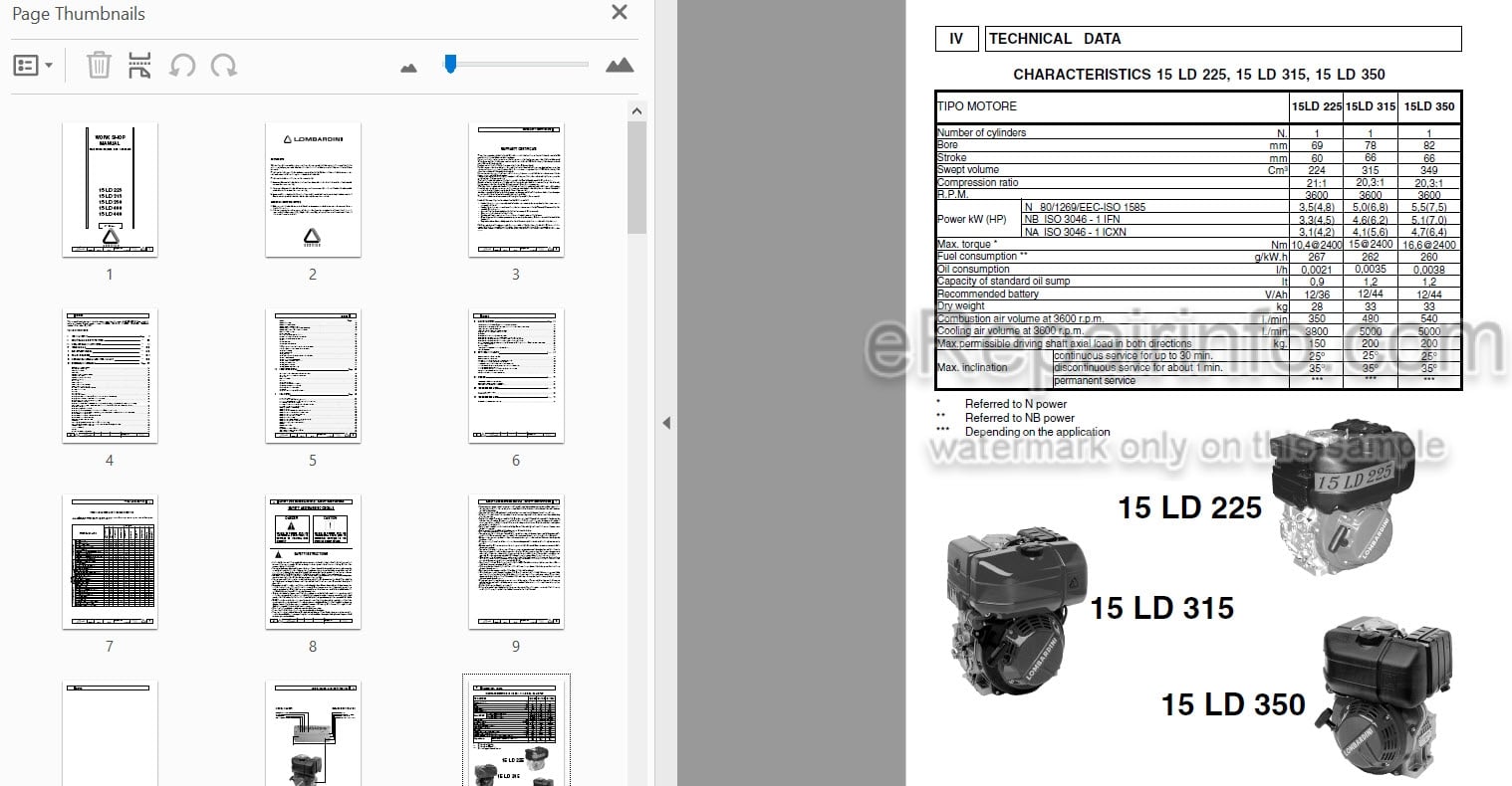 Photo 3 - Lombardini 15LD225 15LD315 15LD350 15LD400 15LD440 Workshop Manual Engine 1-5302-467