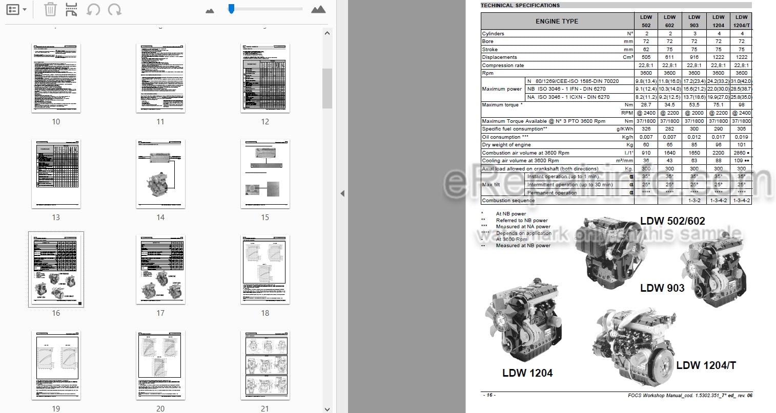 Photo 3 - Lombardini LDW502 LDW602 LDW903 LDW1204 LDW1204T LDW702 LDW1003 LDW1404 FOCS Series Workshop Manual Engine 1-5302-351