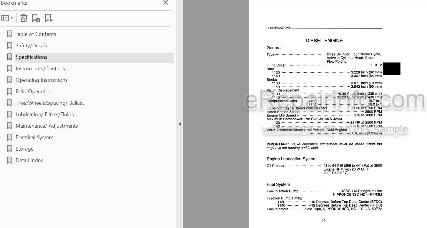 Photo 3 - Case IH 1130 1140 Operators Manual Tractor 9-19570R0