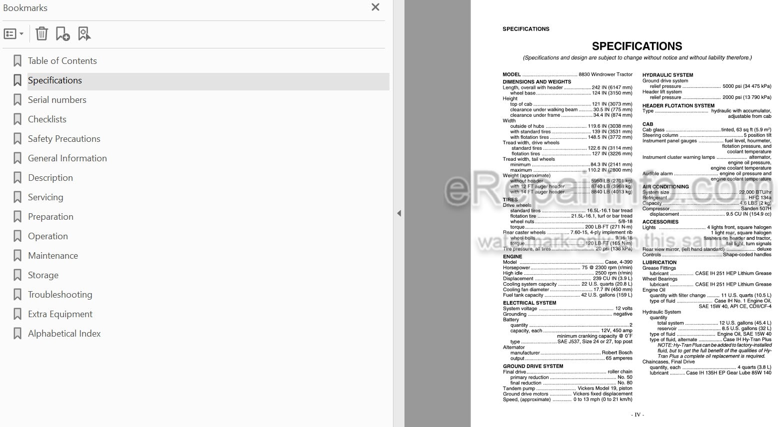 Photo 3 - Case IH 8830 Operators Manual Windrower Tractor CFH00101001-