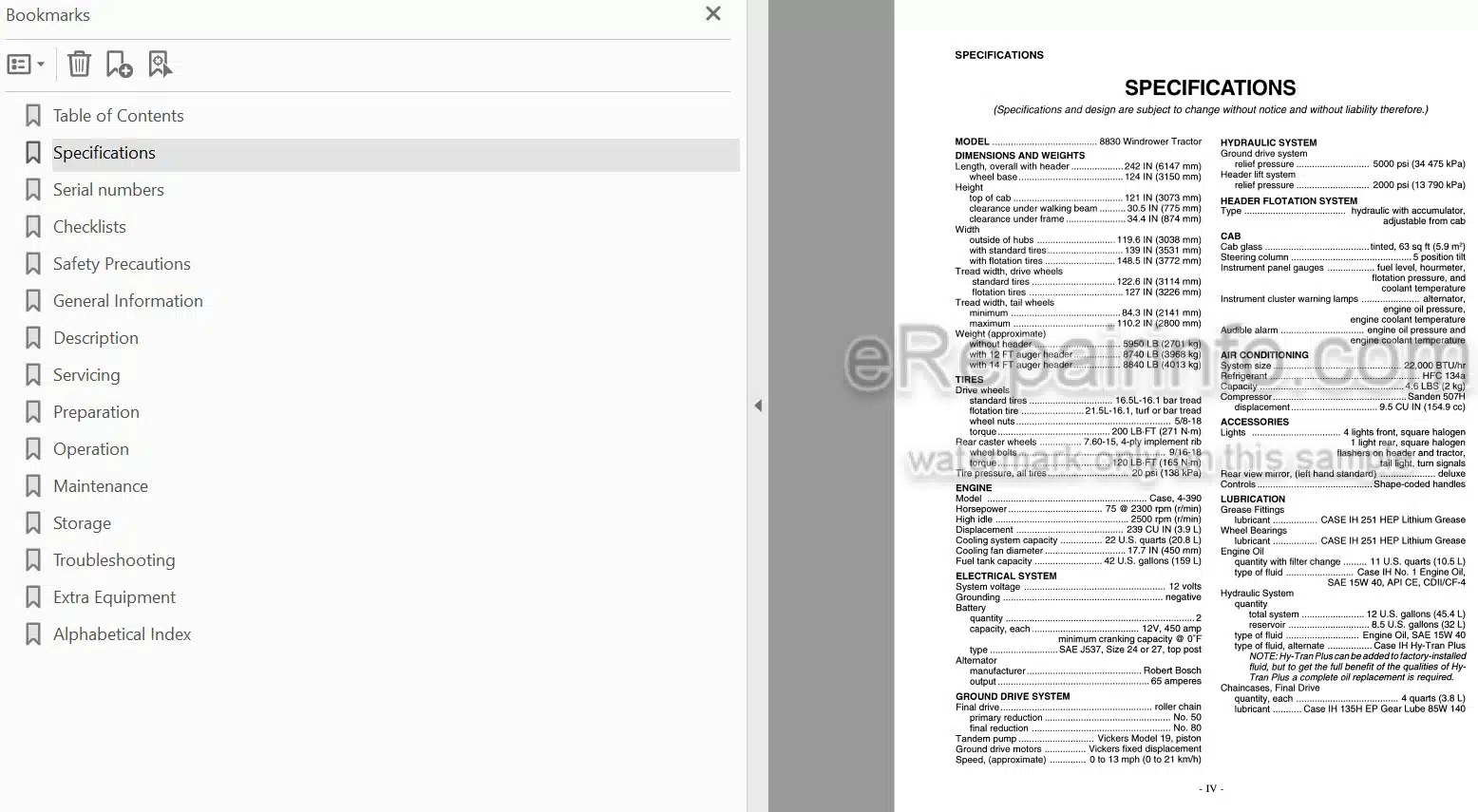 Photo 3 - Case IH 8830 Operators Manual Windrower Tractor CFH00101001-