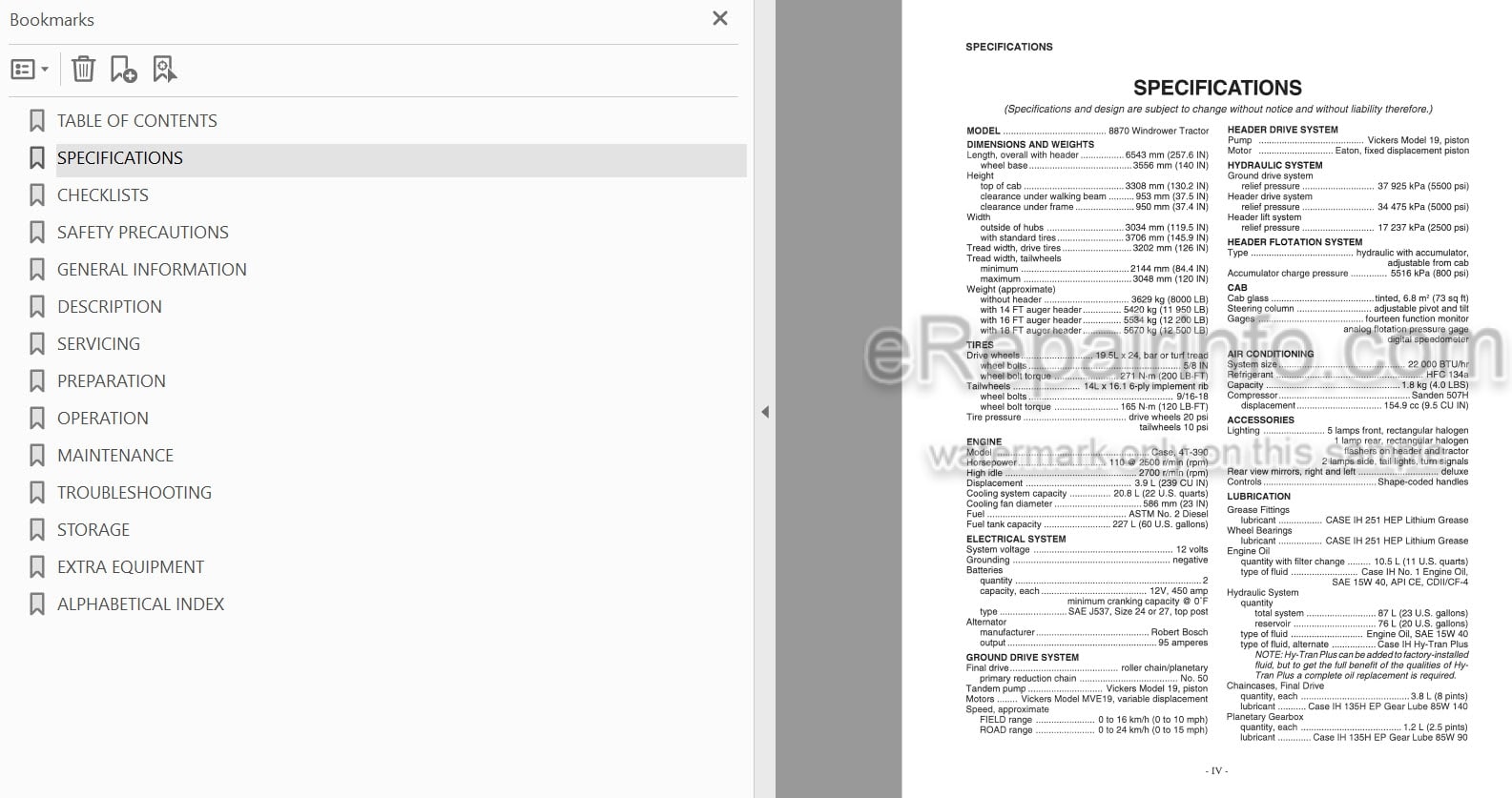 Photo 3 - Case IH 8870 Operators Manual Windrower Tractor