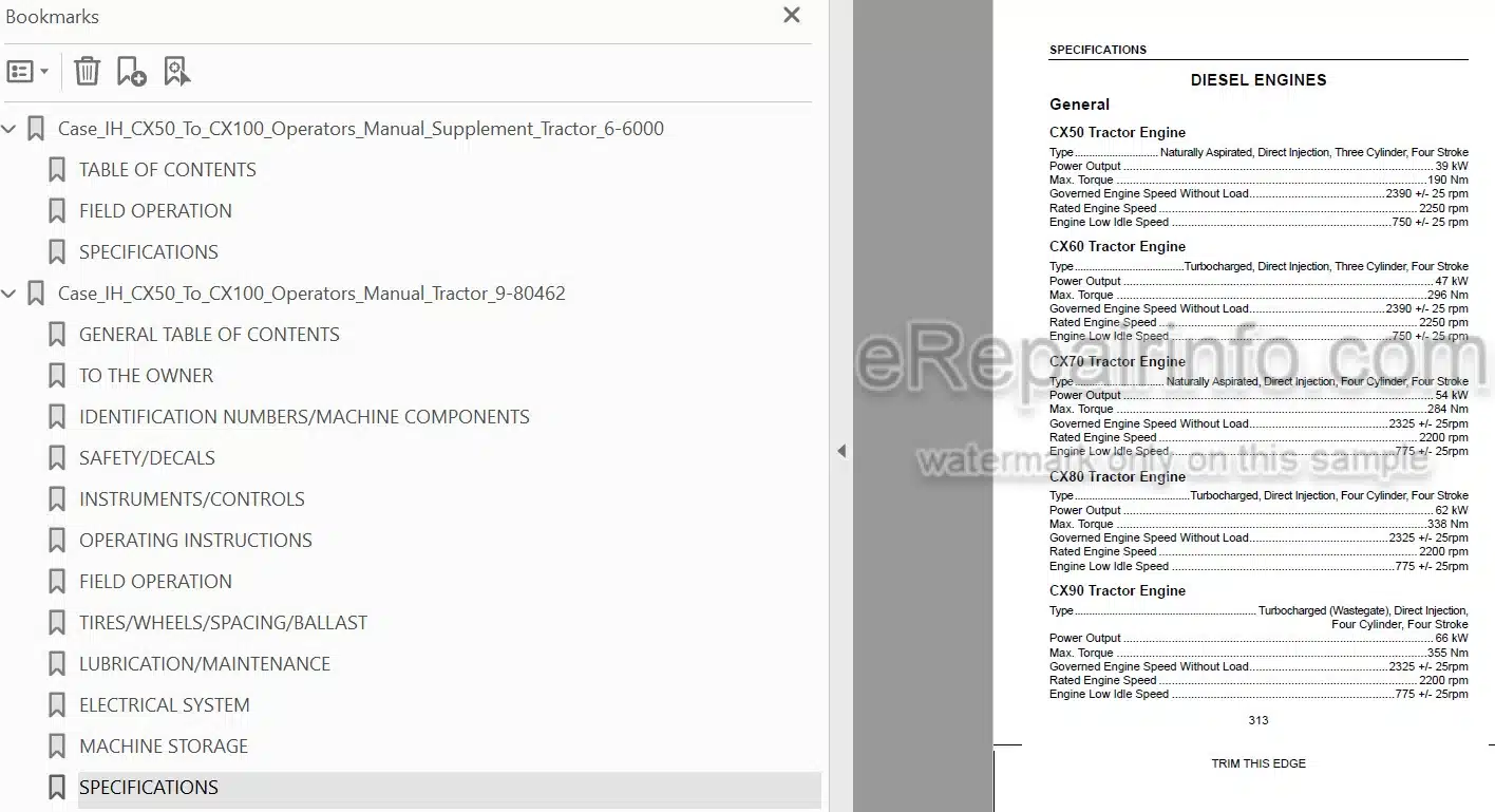 Photo 3 - Case IH CX50 CX60 CX70 CX80 CX90 CX100 Operators Manual And Supplement Tractor