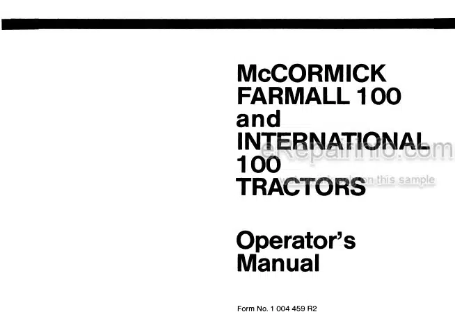 Photo 4 - Case IH McCormick International 100 Operators Manual Tractor