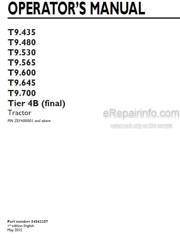 Photo 4 - Case IH T9.435 T9.480 T9.530 T9.565 T9.600 T9.645 T9.700 Operators Manual Tractor 84562257