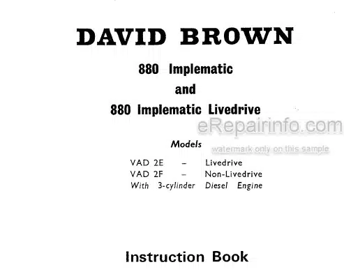 Photo 4 - David Brown 880 Implematic Instruction Book Tractor