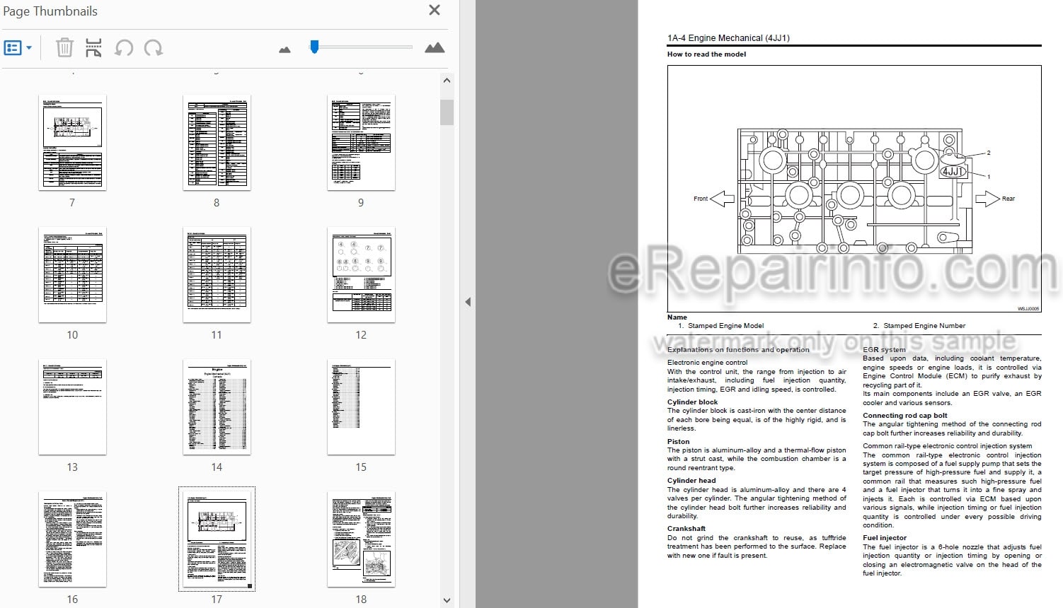 Photo 3 - Isuzu A1-4JJ1 Workshop Manual Industrial Diesel Engine