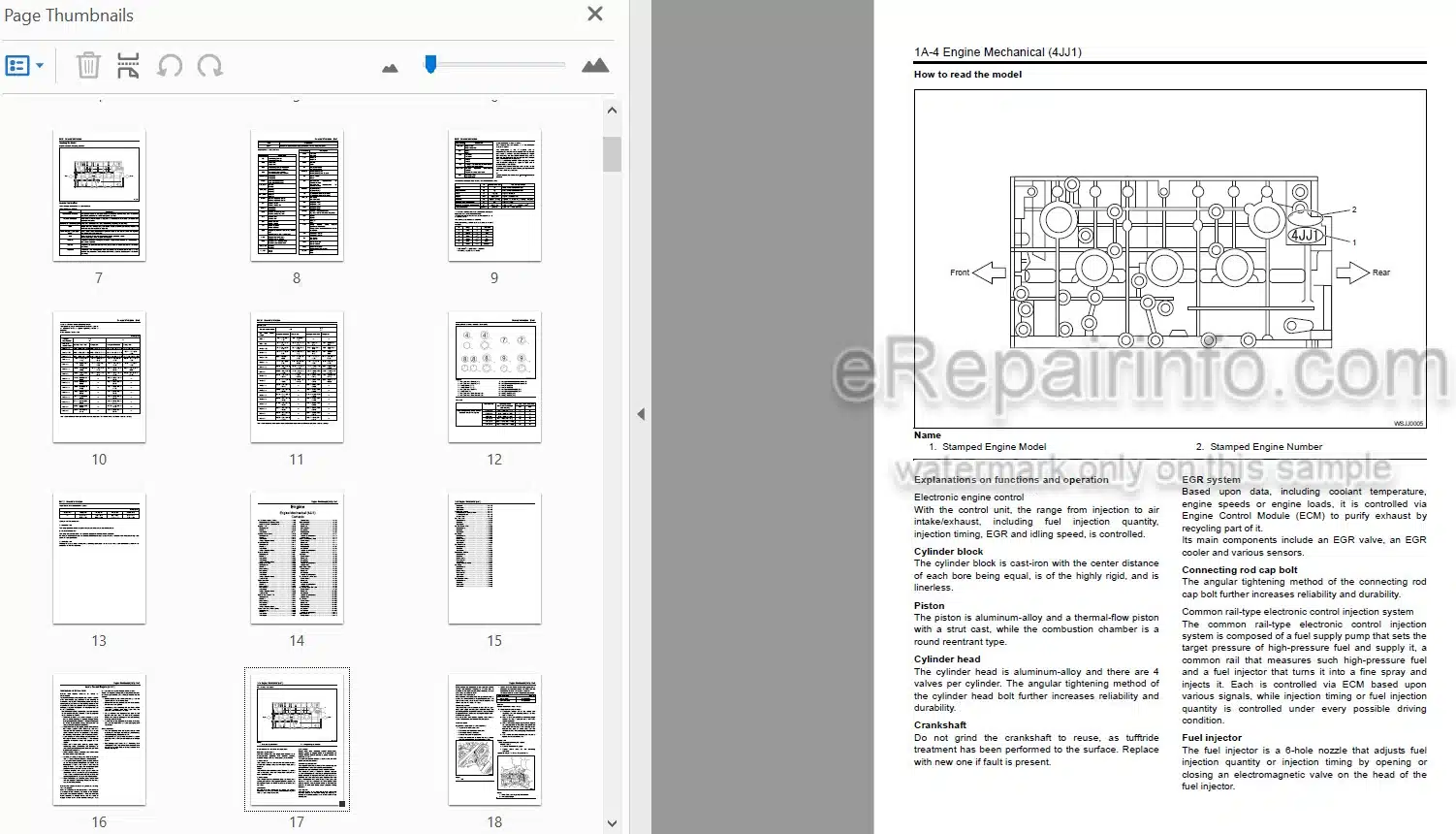 Photo 3 - Isuzu A1-4JJ1 Workshop Manual Industrial Diesel Engine