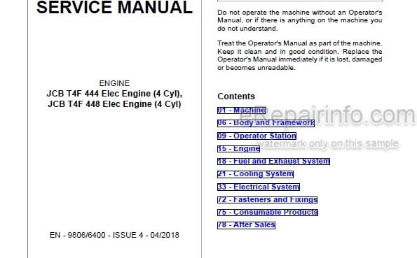 Photo 4 - JCB T4F444 T4F448 Service Manual Elec 4 Cyl Engine