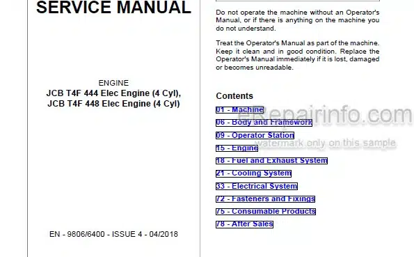 Photo 4 - JCB T4F444 T4F448 Service Manual Elec 4 Cyl Engine