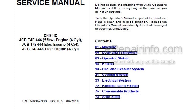 Photo 4 - JCB T4F444 T4I444 T4I448 Service Manual 4 Cyl Engine