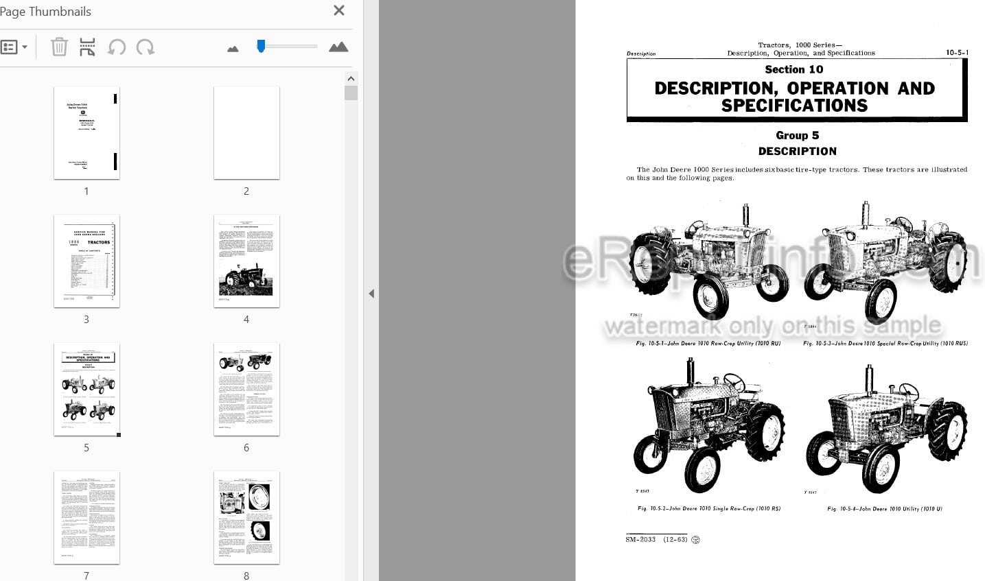 Photo 4 - John Deere 1010 Service Manual Tractor SM2033