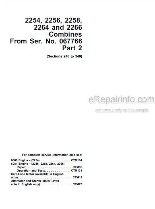 Photo 5 - John Deere 2254 2256 2258 2264 2266 Technical Repair Operation And Test Manual Combine TM4594