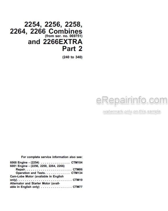 Photo 5 - John Deere 2254 2256 2258 2264 2266 2266 Extra Technical Repair Operation And Test Manual Combine TM4616