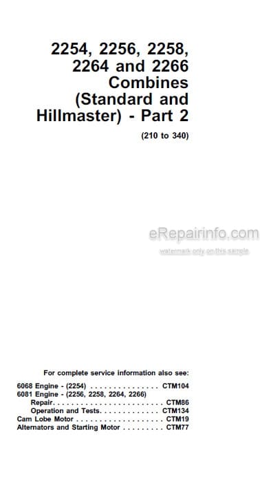 Photo 5 - John Deere 2254 2256 2258 2264 2266 Standard Hillmaster Technical Repair Operation And Test Manual Combine TM4544