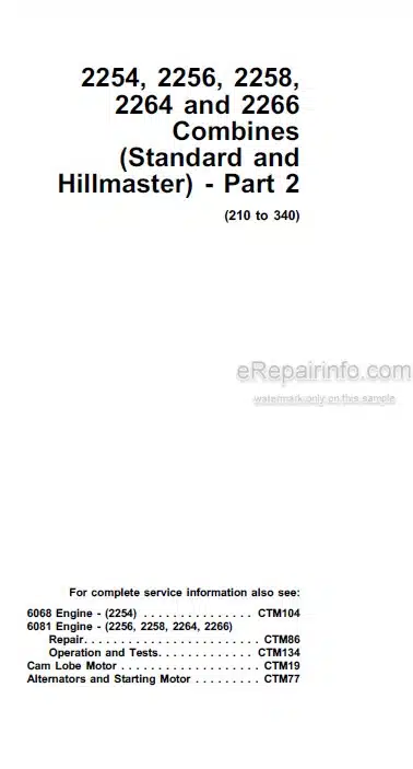Photo 5 - John Deere 2254 2256 2258 2264 2266 Standard Hillmaster Technical Repair Operation And Test Manual Combine TM4544