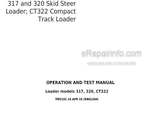 Photo 5 - John Deere 317 320 CT322 Operation And Test Manual Skid Steer Compact Track Loader TM2151