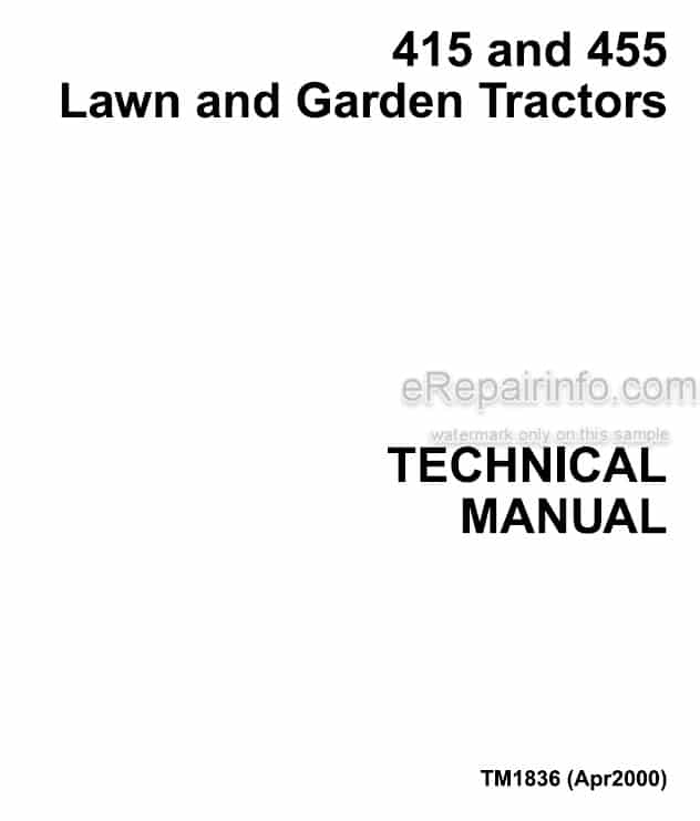 Photo 4 - John Deere 415 455 Technical Manual Lawn And Garden Tractor TM1836
