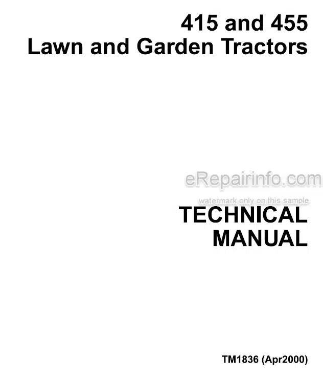 Photo 4 - John Deere 415 455 Technical Manual Lawn And Garden Tractor TM1836