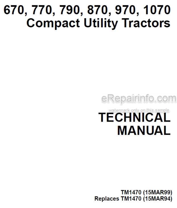 Photo 4 - John Deere 670 770 790 870 970 1070 Technical Repair And Diagnostic Manual Compact Utility Tractor TM1470