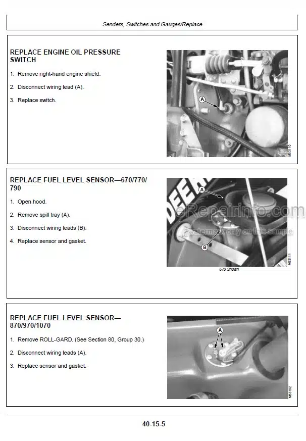 Photo 11 - John Deere 670 770 790 870 970 1070 Technical Repair And Diagnostic Manual Compact Utility Tractor TM1470