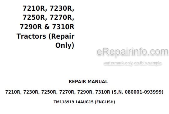 Photo 5 - John Deere 7210R 7230R 7250R 7270R 7290R 7310R Repair Manual Tractor TM118919