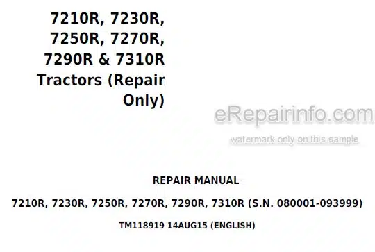 Photo 5 - John Deere 7210R 7230R 7250R 7270R 7290R 7310R Repair Manual Tractor TM118919