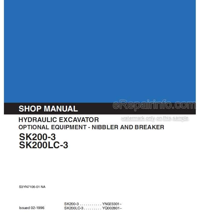 Photo 5 - Kobelco SK200-3 SK200LC-3 Shop Manual Excavator Nibbler Breaker S3YN7106-01NA