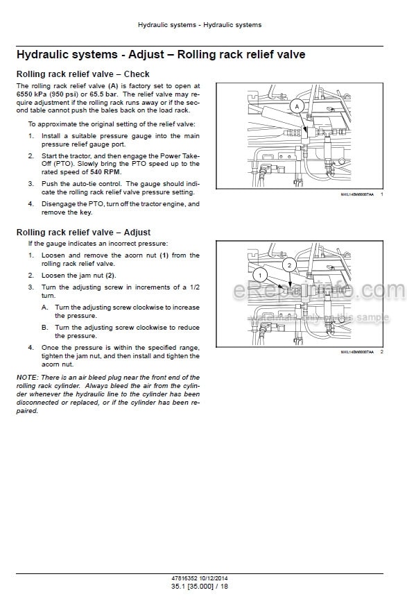 Photo 1 - New Holland 1037 Service Manual Bale Wagon
