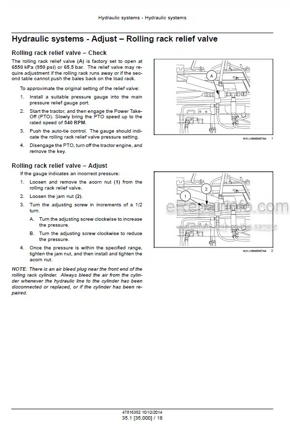 Photo 6 - New Holland 1037 Service Manual Bale Wagon