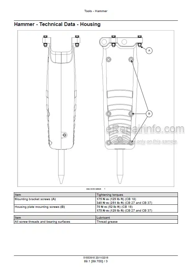 Photo 4 - New Holland CB18S CB27S CB37S Service Manual Hydraulic Breaker