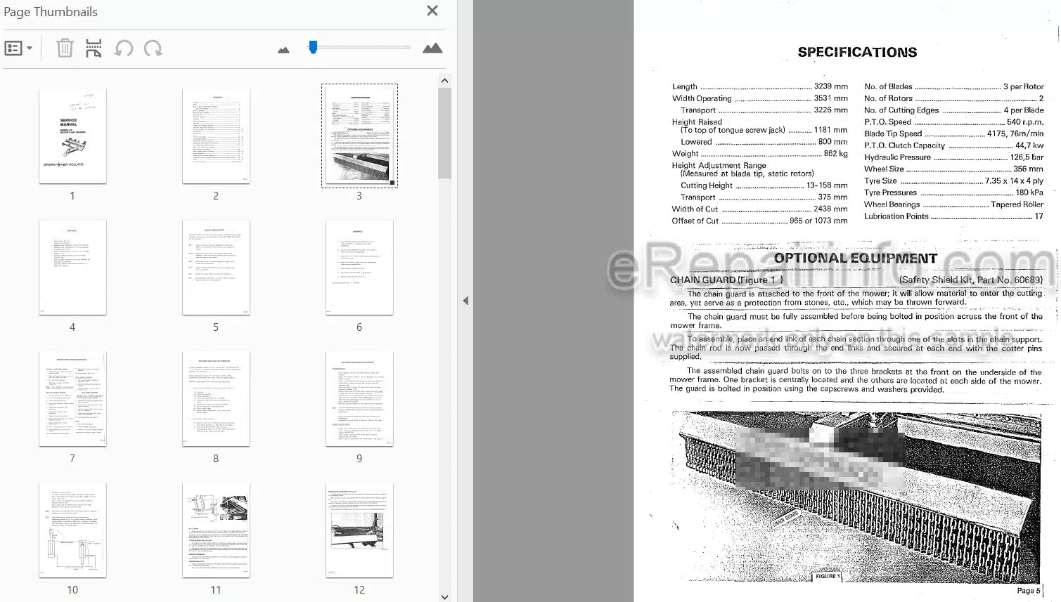 Photo 4 - New Holland Model 96 Service Manual Rotary Hay Mower