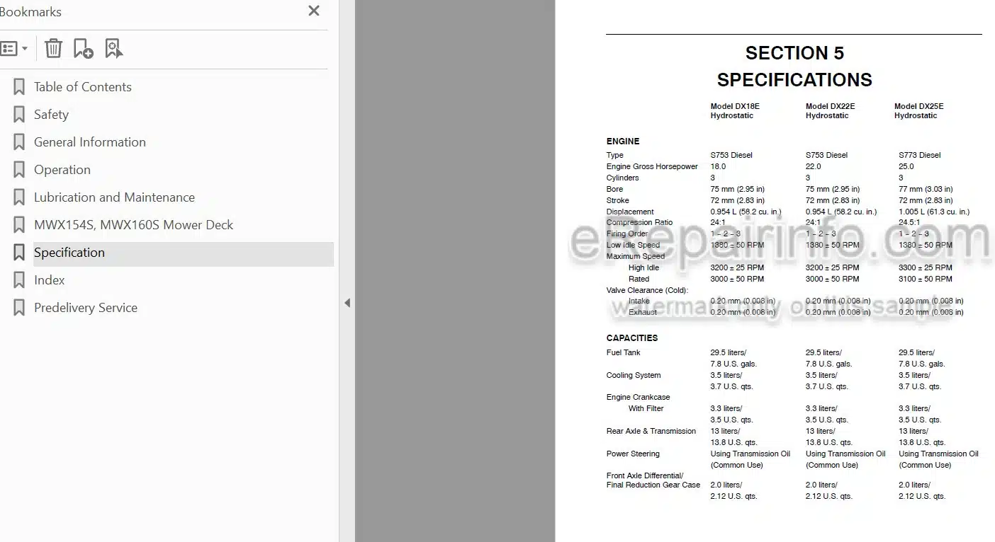 Photo 3 - Case IH DX18E DX22E DX25E MWX154S MWX160S Operators Manual Tractor And Mower Deck 87544691