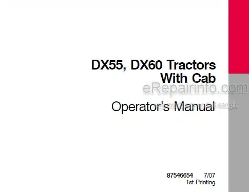 Photo 5 - Case IH DX55 DX60 Operators Manual Tractor With Cab 87546654